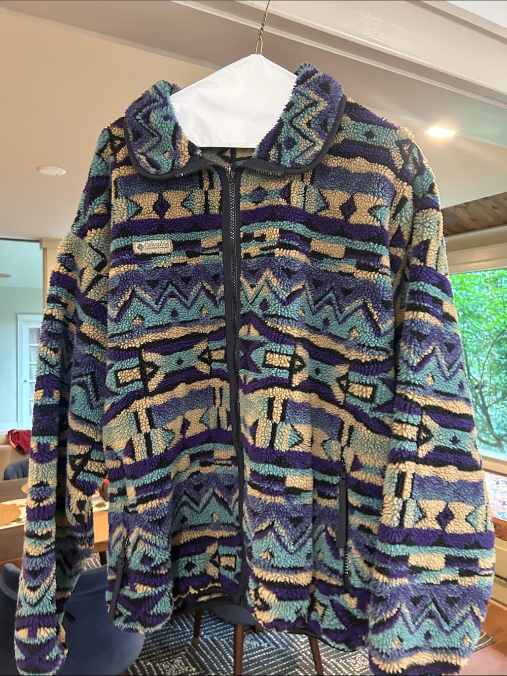 Columbia Women's Teal Purple Beige Patterned Sherpa Zip Jacket